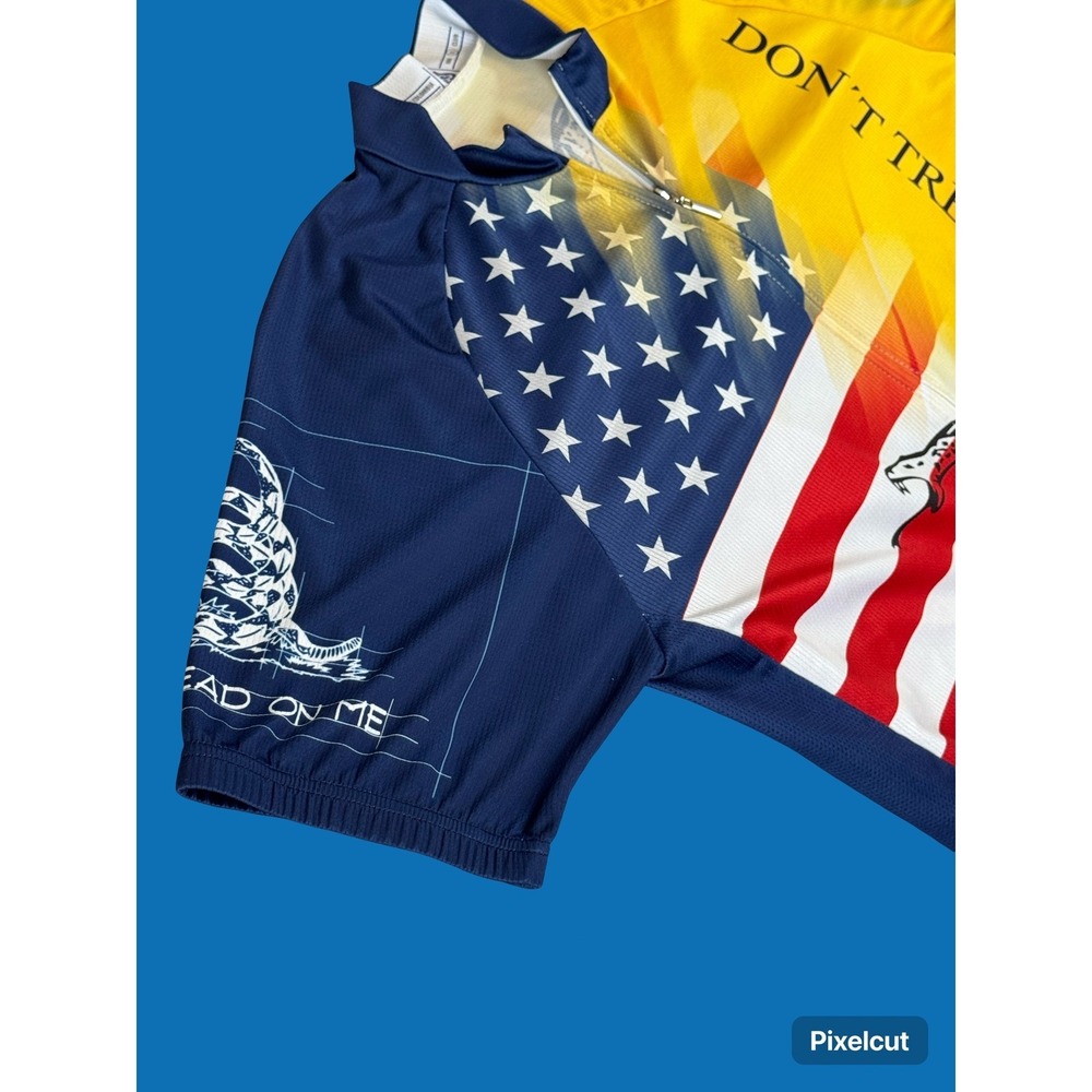 Mens Gadsden Flag Dont Tread On Me Cycling Jersey American Flag Patriotic Blue L - Picture 7 of 8